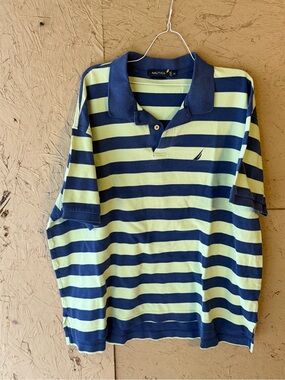 Nautica Navy & Light Yellow Striped Polo Shirt